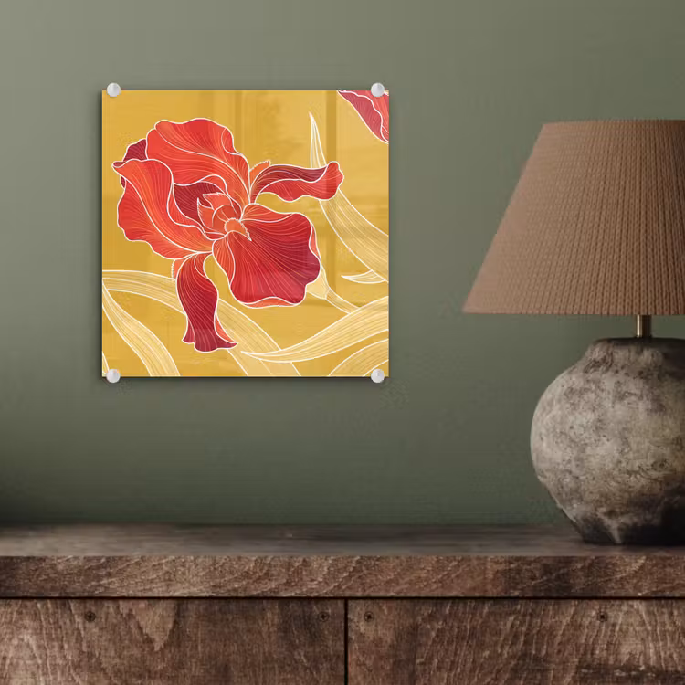 Glas schilderij - Bloemen - Illustratie - Rood — 4