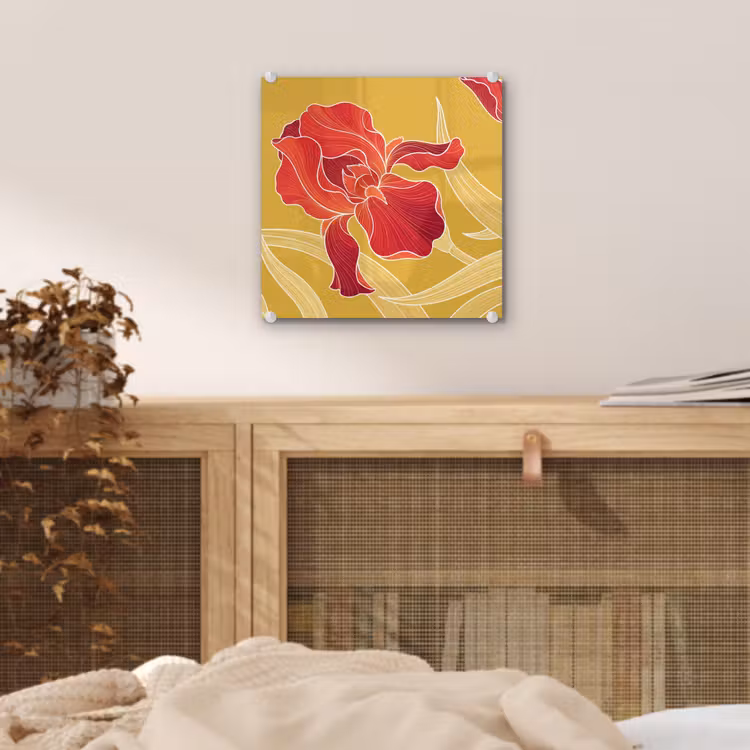 Glas schilderij - Bloemen - Illustratie - Rood — 5