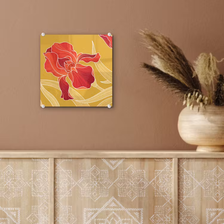 Glas schilderij - Bloemen - Illustratie - Rood — 6