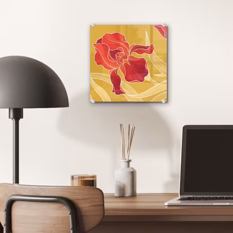 Glas schilderij - Bloemen - Illustratie - Rood — 7