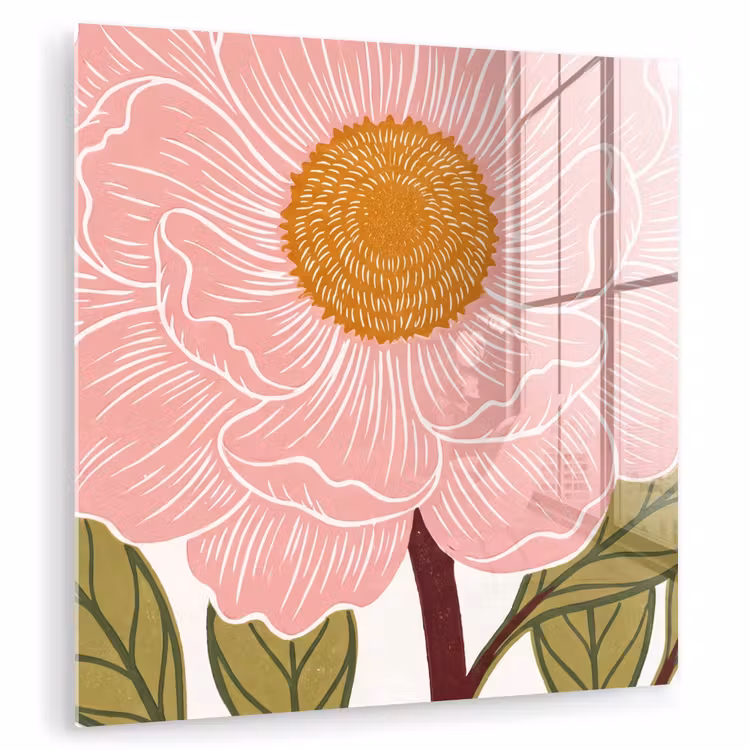 Glas schilderij - Bloemen - Roze - Illustratie — 1