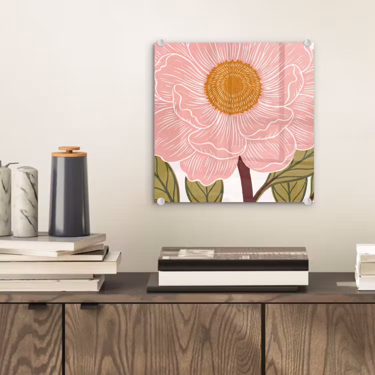 Glas schilderij - Bloemen - Roze - Illustratie — 2