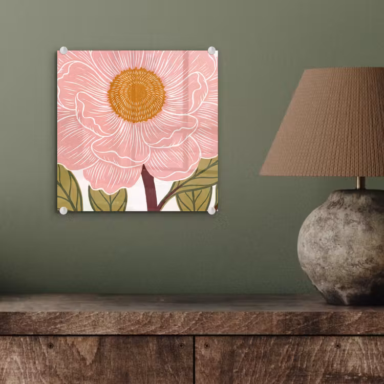 Glas schilderij - Bloemen - Roze - Illustratie — 4