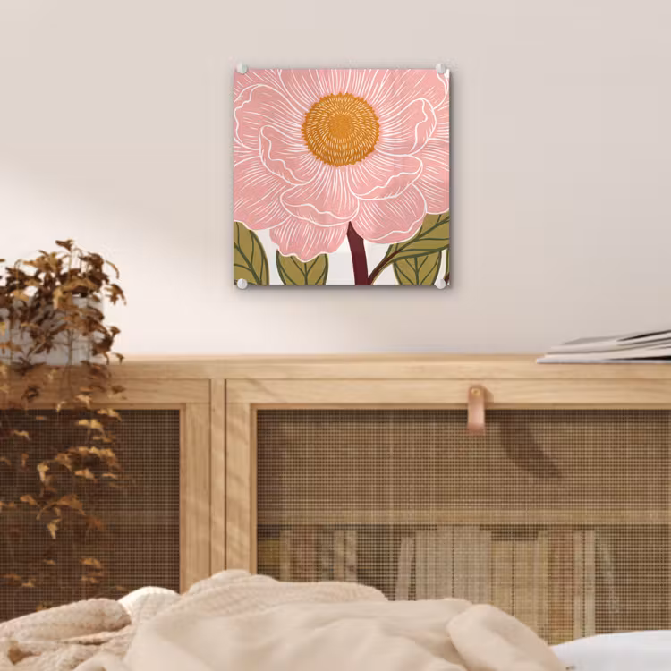 Glas schilderij - Bloemen - Roze - Illustratie — 5