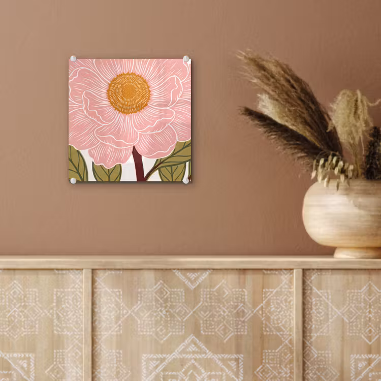 Glas schilderij - Bloemen - Roze - Illustratie — 6