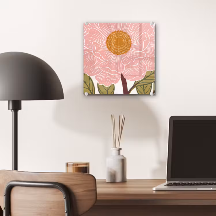 Glas schilderij - Bloemen - Roze - Illustratie — 7