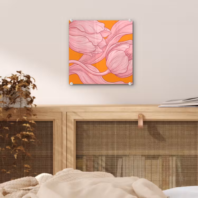 Glas schilderij - Roze bloemen - Modern — 5