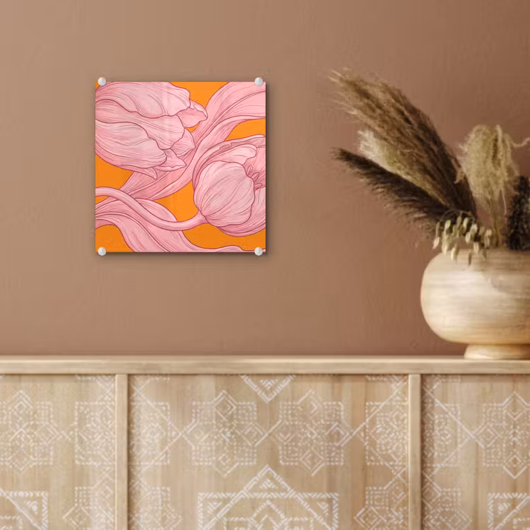 Glas schilderij - Roze bloemen - Modern — 6
