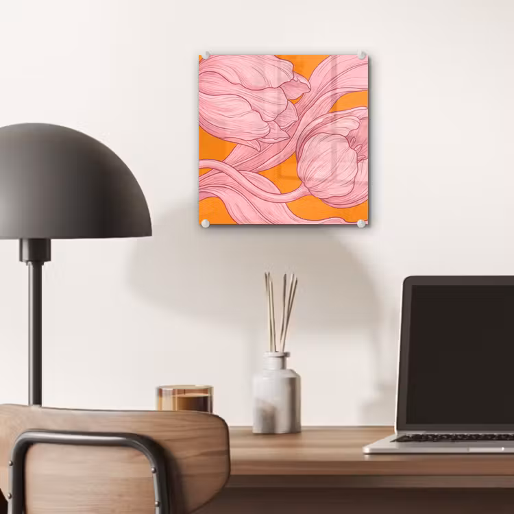 Glas schilderij - Roze bloemen - Modern — 7