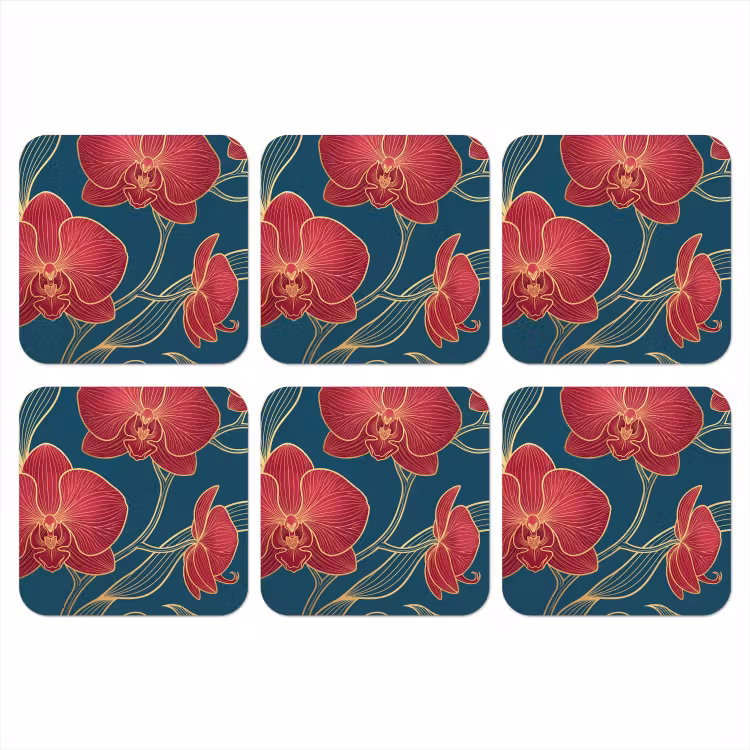Onderzetter - Bloemen - Rood - Goud — 1