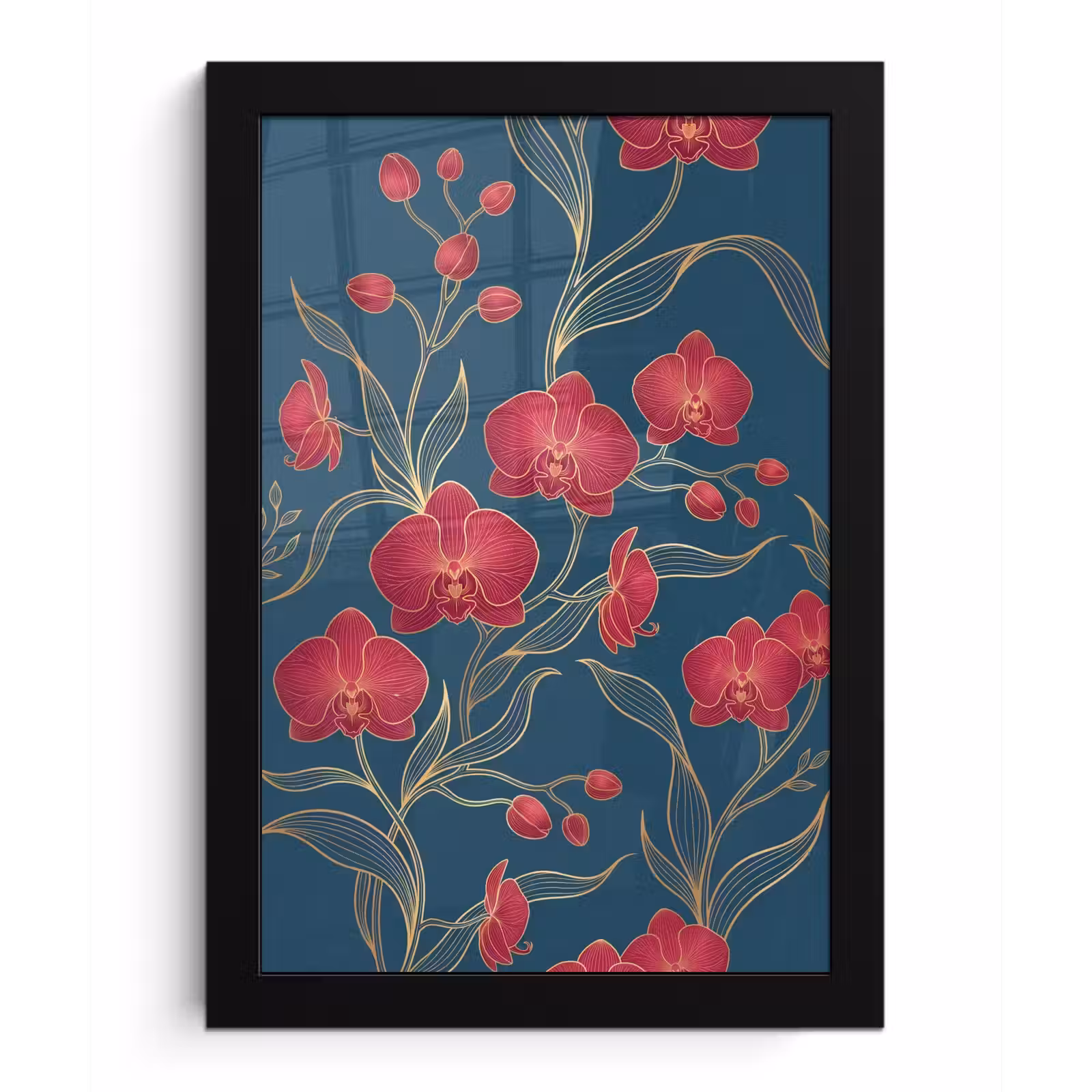 Poster met lijst - Bloemen - Rood - Goud — 1