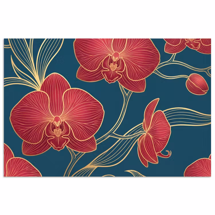 Poster - Bloemen - Rood - Goud — 1