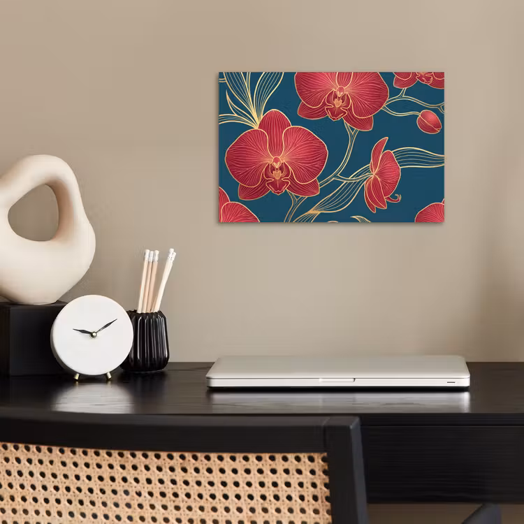 Poster - Bloemen - Rood - Goud — 2