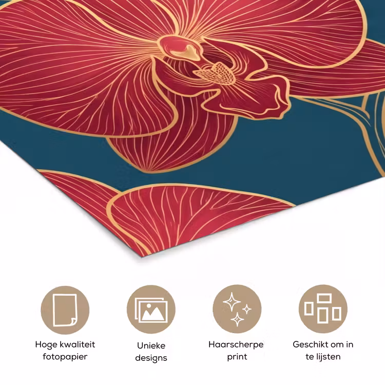 Poster - Bloemen - Rood - Goud — 5