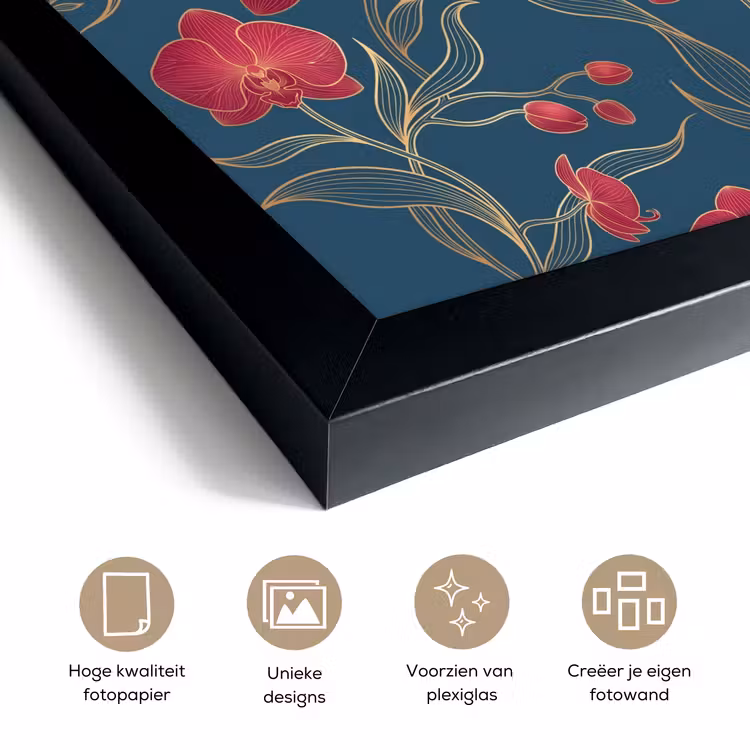 Poster met lijst - Bloemen - Rood - Goud — 6
