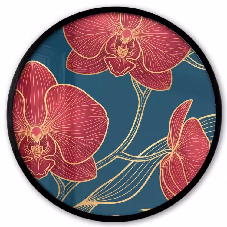 Ronde fotolijst - Bloemen - Rood - Goud — 1