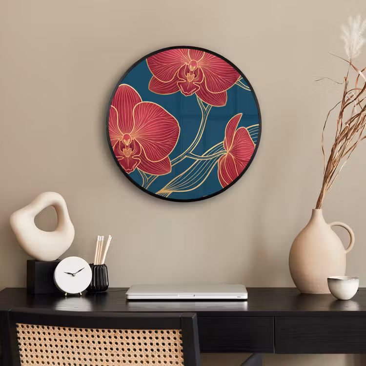 Ronde fotolijst - Bloemen - Rood - Goud — 3