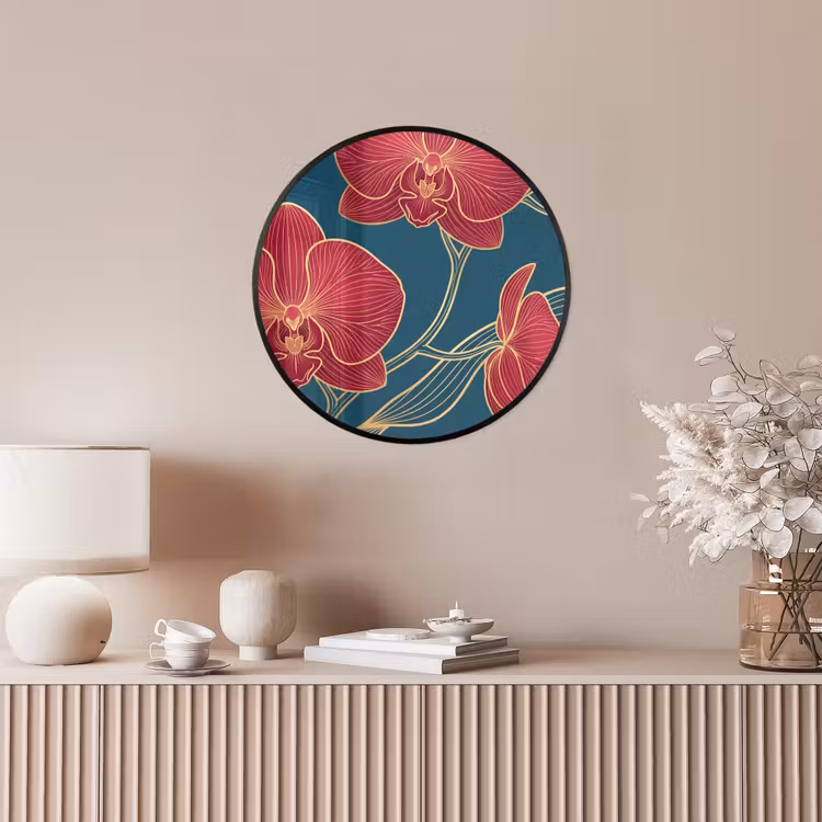 Ronde fotolijst - Bloemen - Rood - Goud — 5