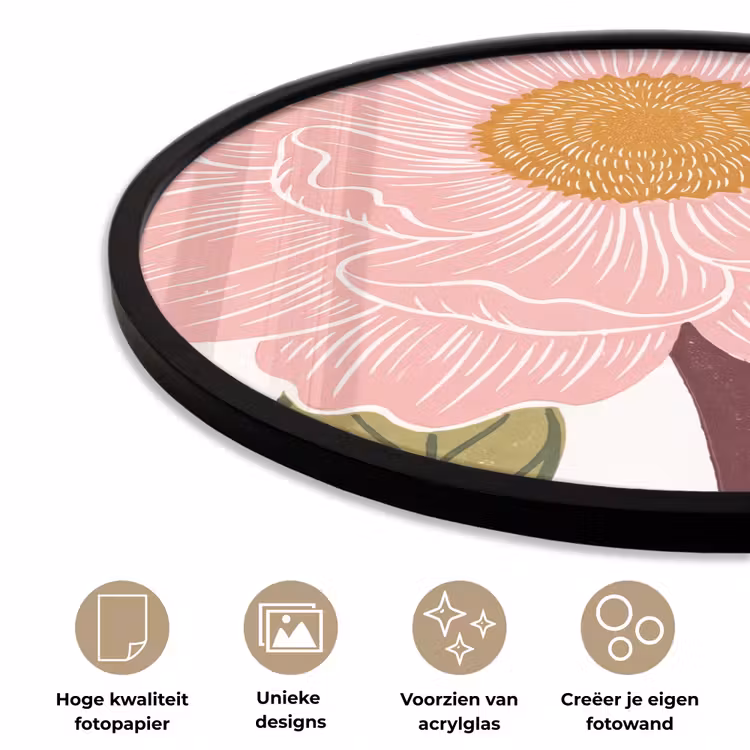 Ronde fotolijst - Bloemen - Roze - Illustratie — 2
