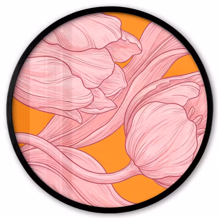 Ronde fotolijst - Roze bloemen - Modern — 1