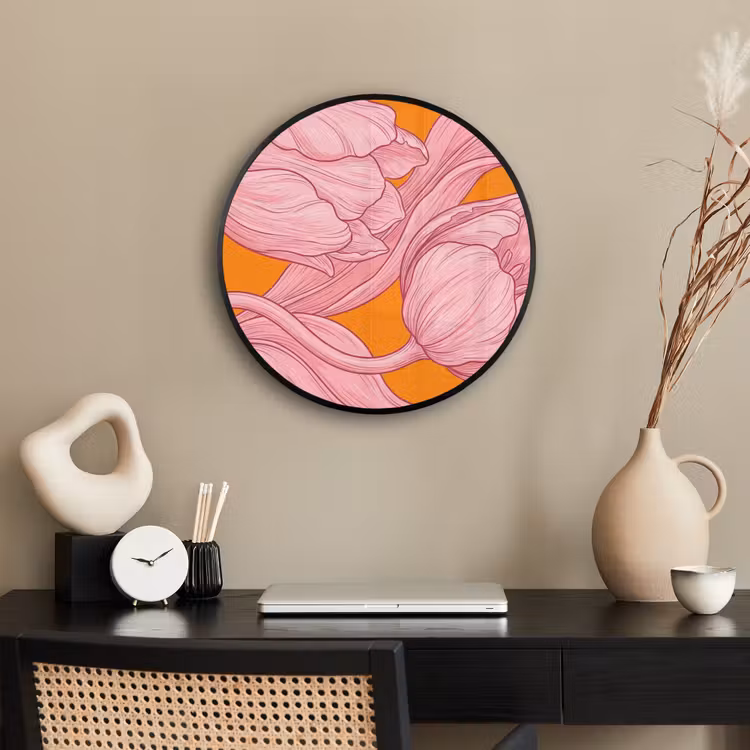 Ronde fotolijst - Roze bloemen - Modern — 3