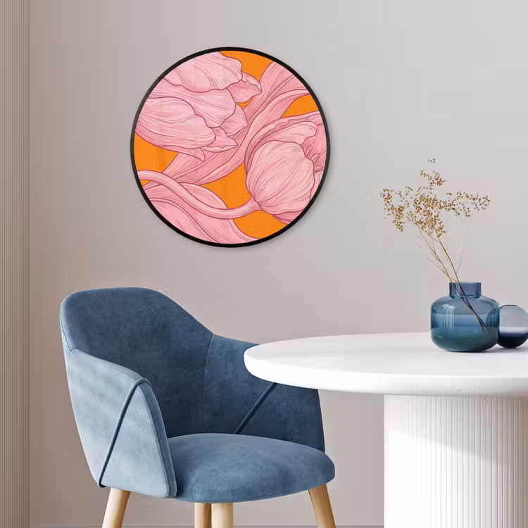 Ronde fotolijst - Roze bloemen - Modern — 4