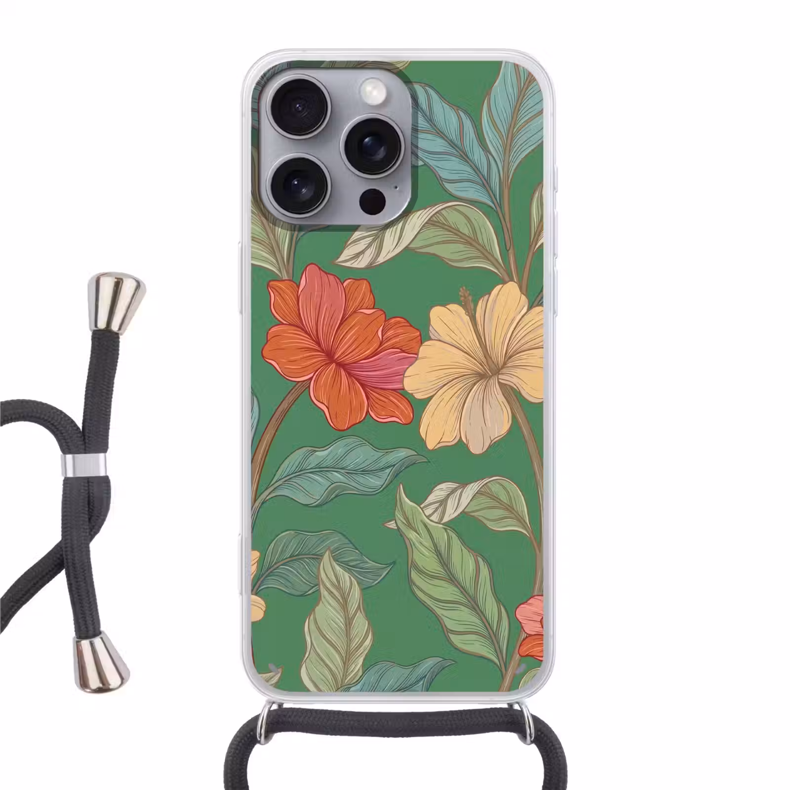 Telefoonhoesje met koord - Bloemen - Groen - Illustratie — 1