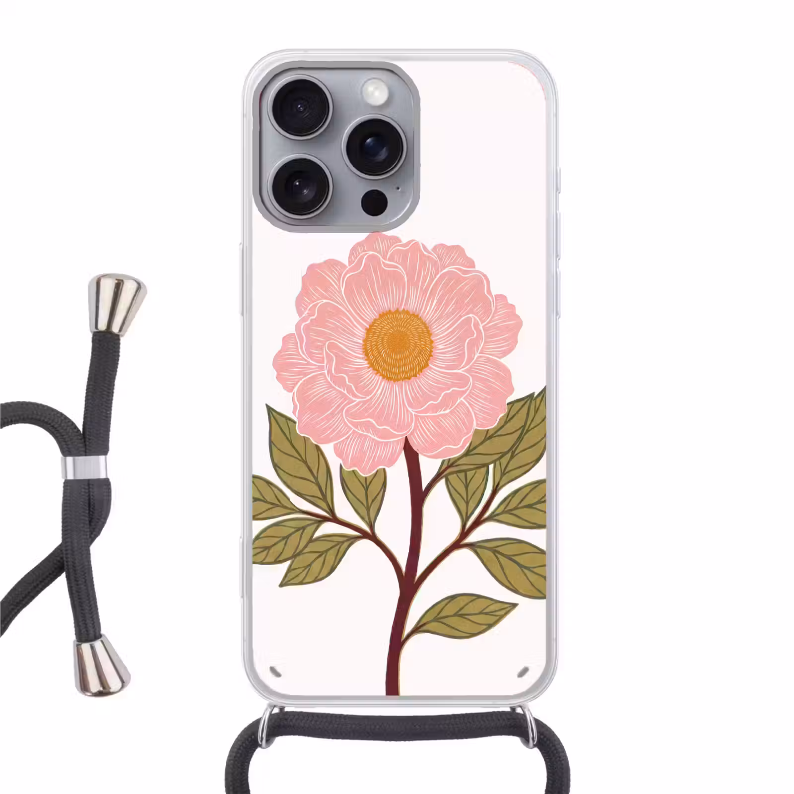 Telefoonhoesje met koord - Bloemen - Roze - Illustratie — 1