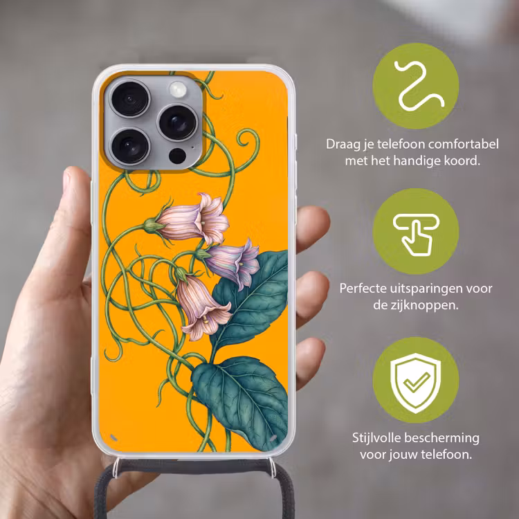 Telefoonhoesje met koord - Bloemen - Botanisch - Geel — 4