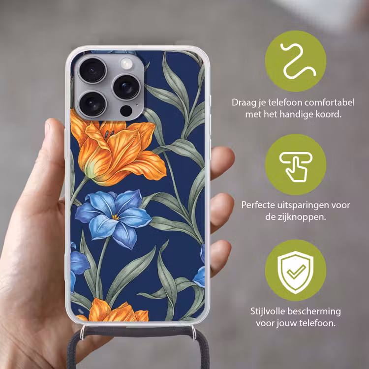 Telefoonhoesje met koord - Bloemen - Botanisch - Patroon — 4