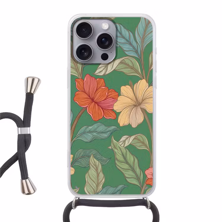 Telefoonhoesje met koord - Bloemen - Groen - Illustratie — 1