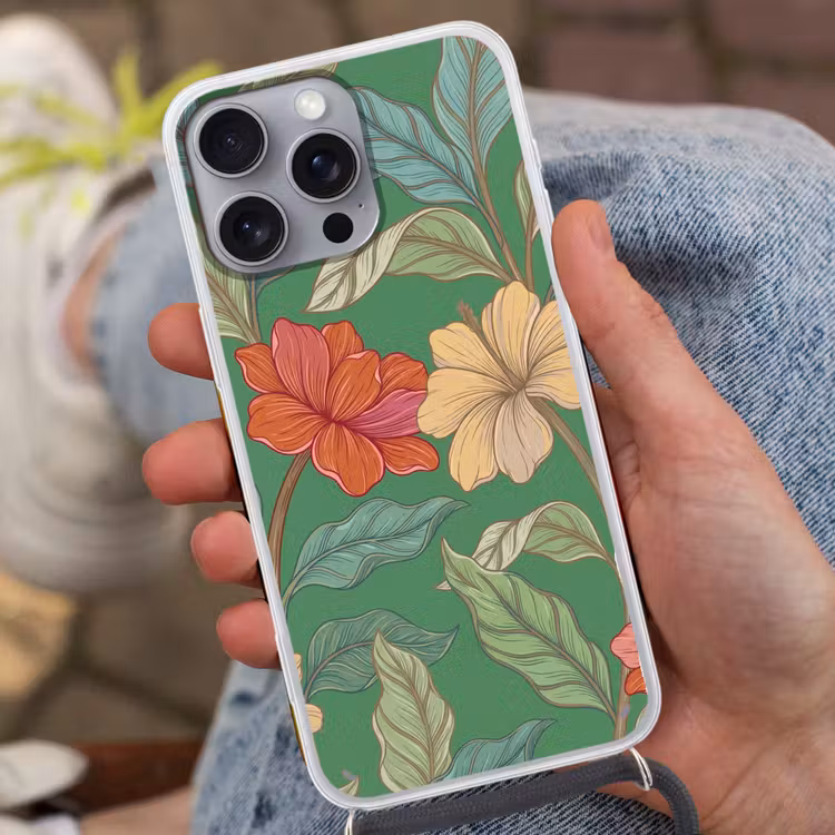 Telefoonhoesje met koord - Bloemen - Groen - Illustratie — 2