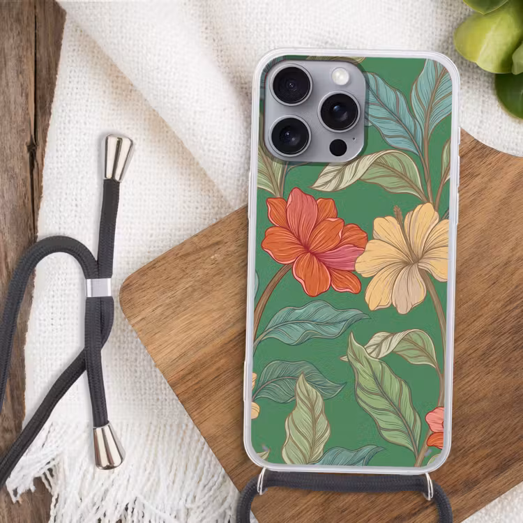 Telefoonhoesje met koord - Bloemen - Groen - Illustratie — 3