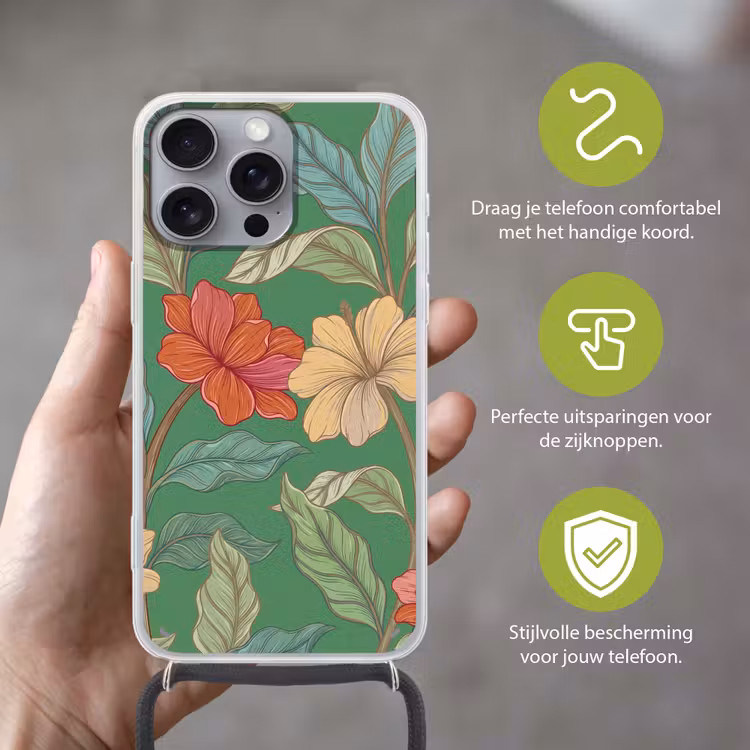 Telefoonhoesje met koord - Bloemen - Groen - Illustratie — 4