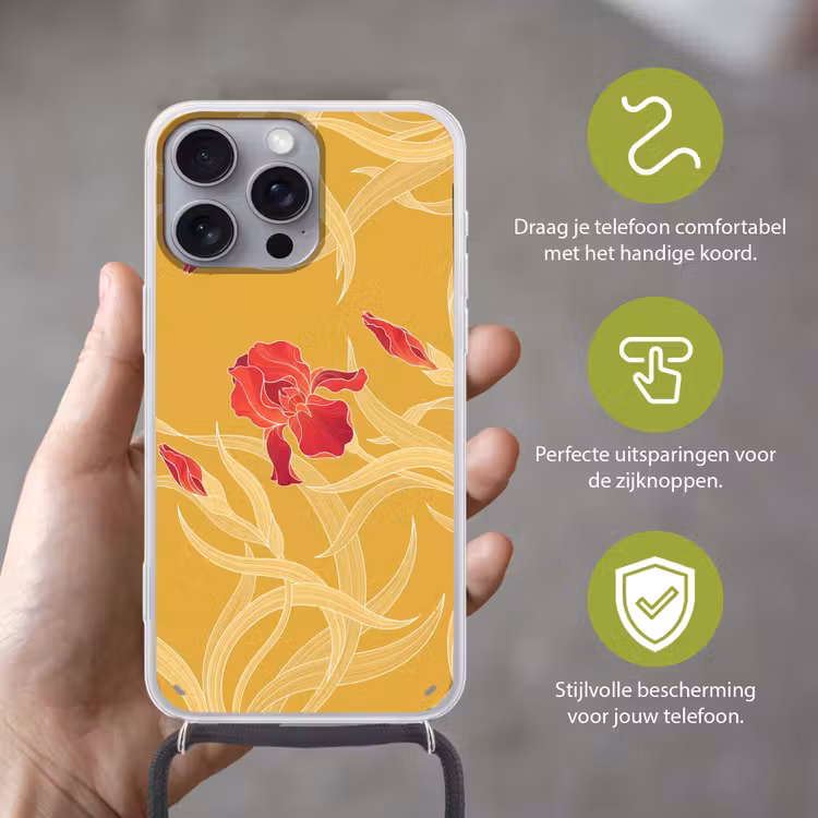 Telefoonhoesje met koord - Bloemen - Illustratie - Rood — 4