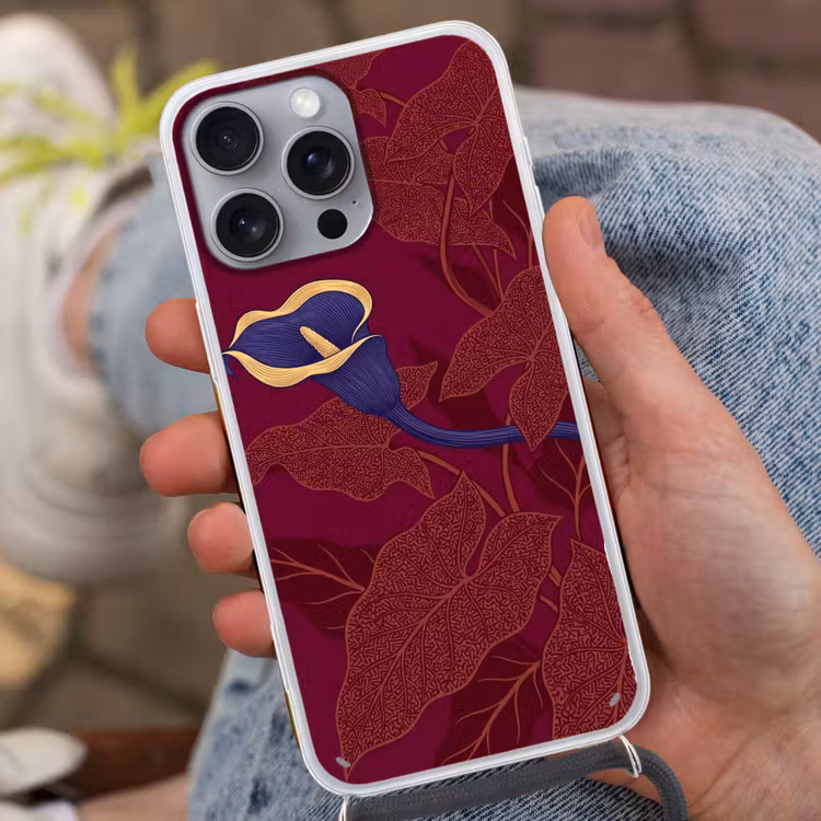 Telefoonhoesje met koord - Bloemen - Modern - Paars — 2