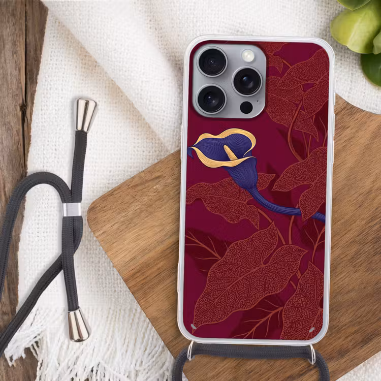 Telefoonhoesje met koord - Bloemen - Modern - Paars — 3