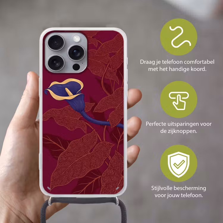 Telefoonhoesje met koord - Bloemen - Modern - Paars — 4