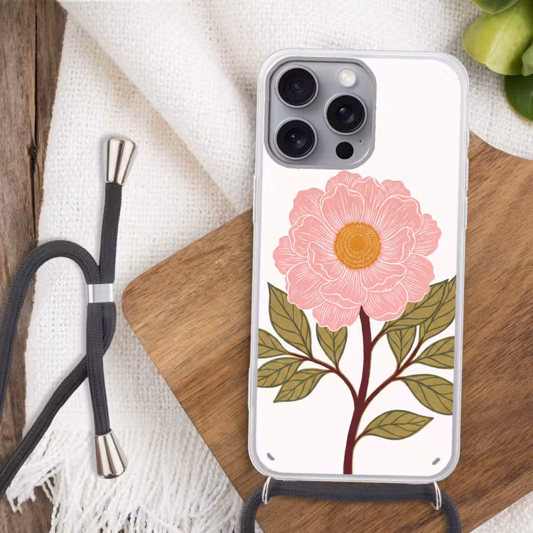 Telefoonhoesje met koord - Bloemen - Roze - Illustratie — 3