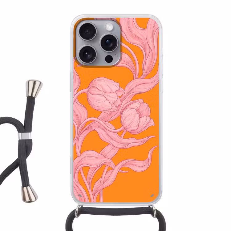 Telefoonhoesje met koord - Roze bloemen - Modern — 1