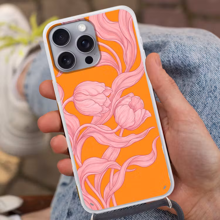 Telefoonhoesje met koord - Roze bloemen - Modern — 2