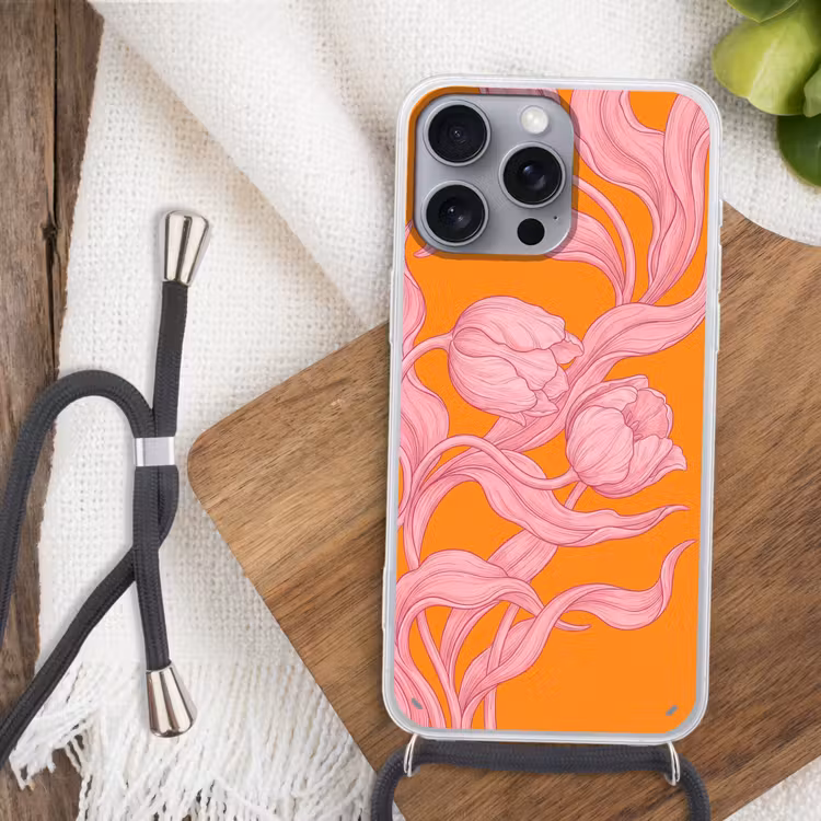 Telefoonhoesje met koord - Roze bloemen - Modern — 3