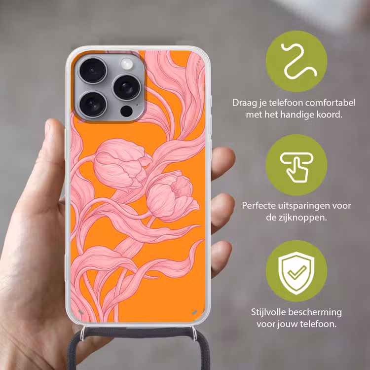 Telefoonhoesje met koord - Roze bloemen - Modern — 4