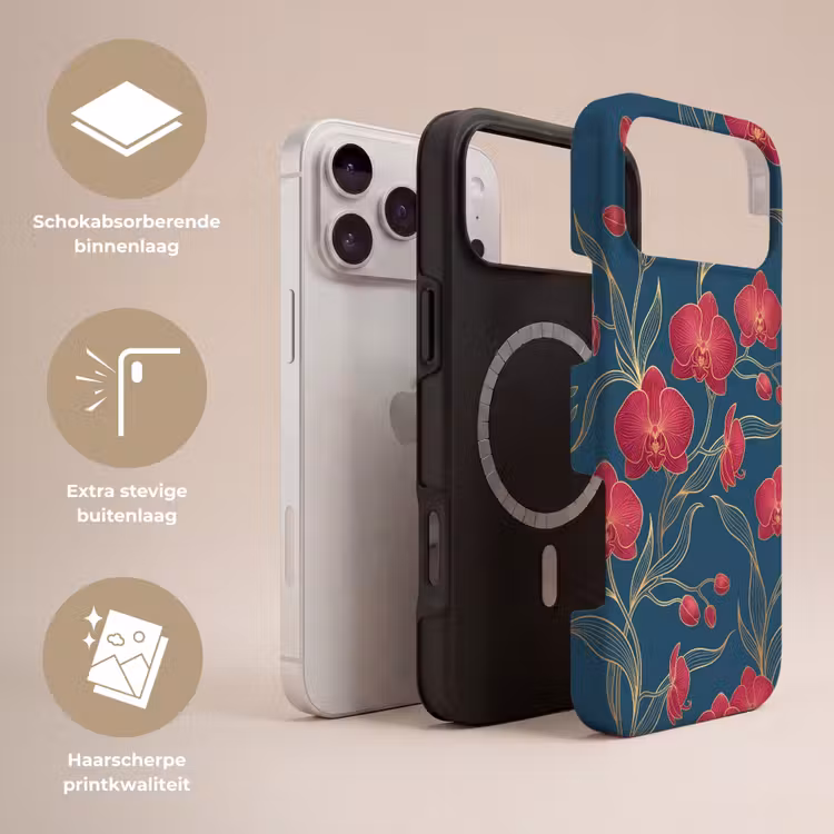 Telefoonhoesje Toughcase - Bloemen - Rood - Goud — 3