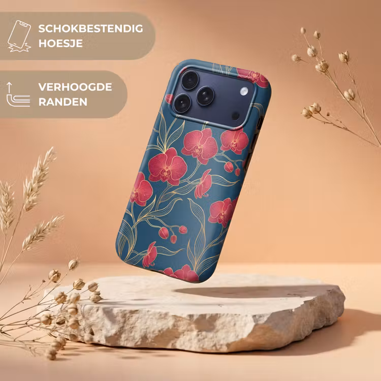 Telefoonhoesje Toughcase - Bloemen - Rood - Goud — 5