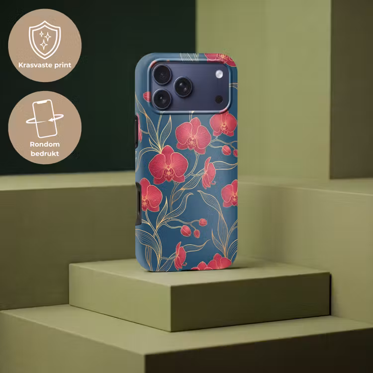 Telefoonhoesje Toughcase - Bloemen - Rood - Goud — 7
