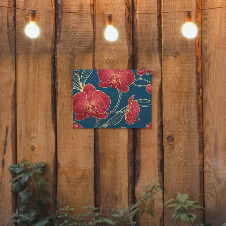 Tuinposter - Bloemen - Rood - Goud — 2