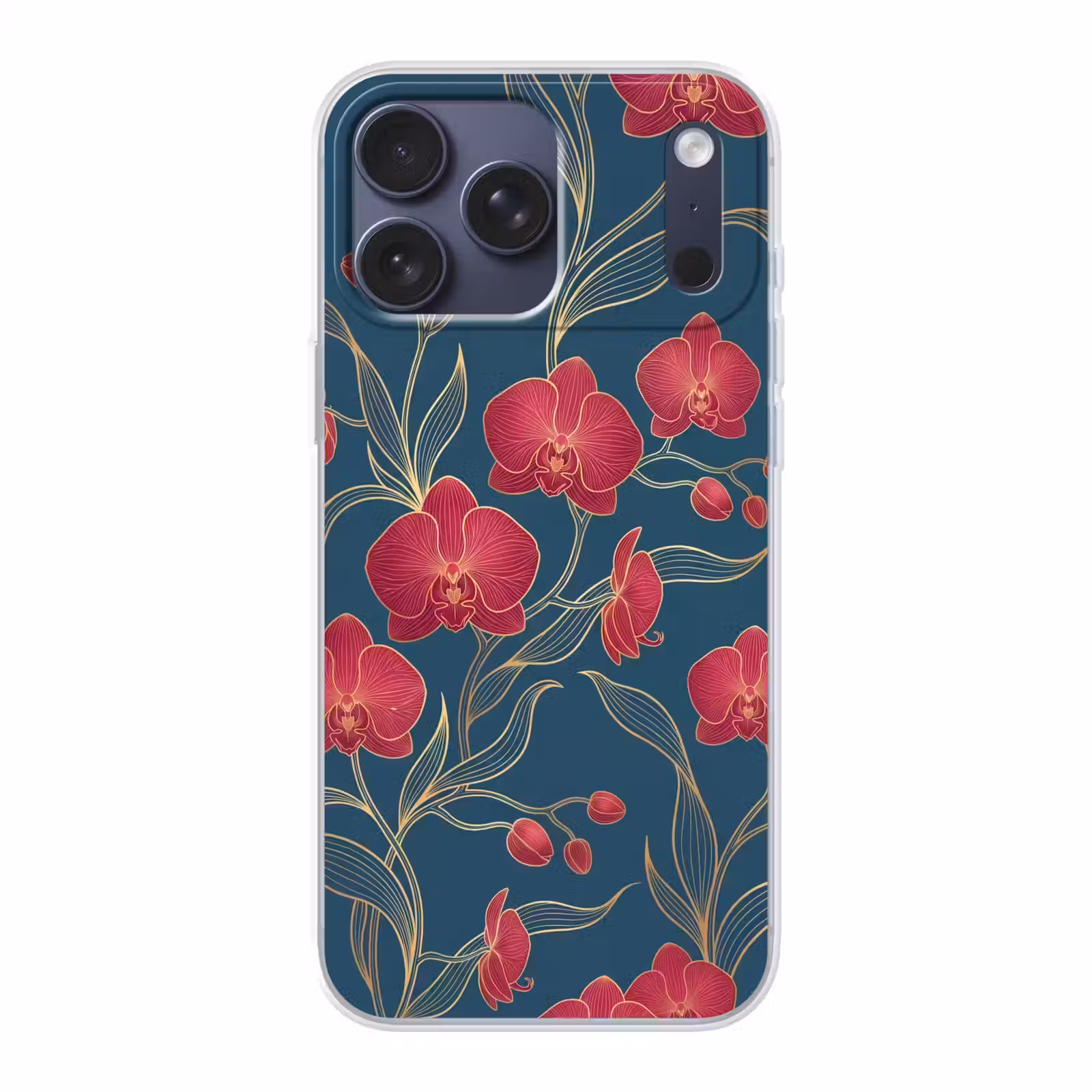 Telefoonhoesje Softcase - Bloemen - Rood - Goud — 1