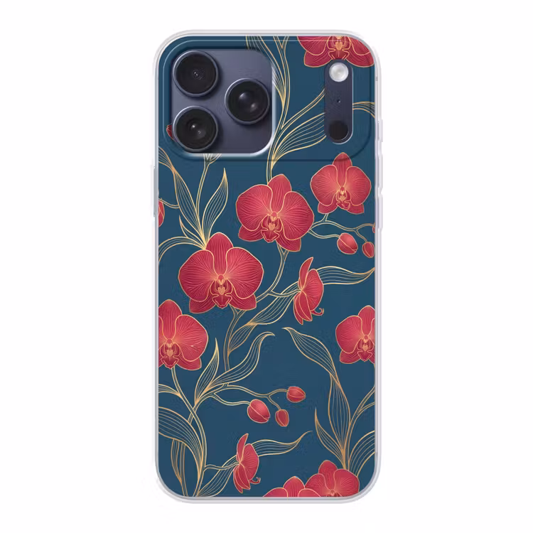 Telefoonhoesje Softcase - Bloemen - Rood - Goud — 1