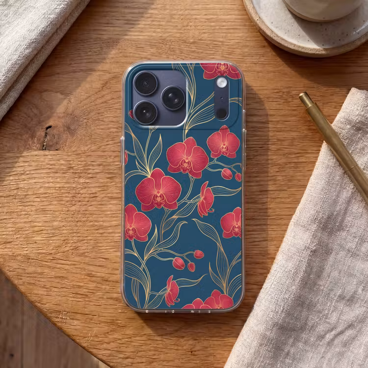 Telefoonhoesje Softcase - Bloemen - Rood - Goud — 2